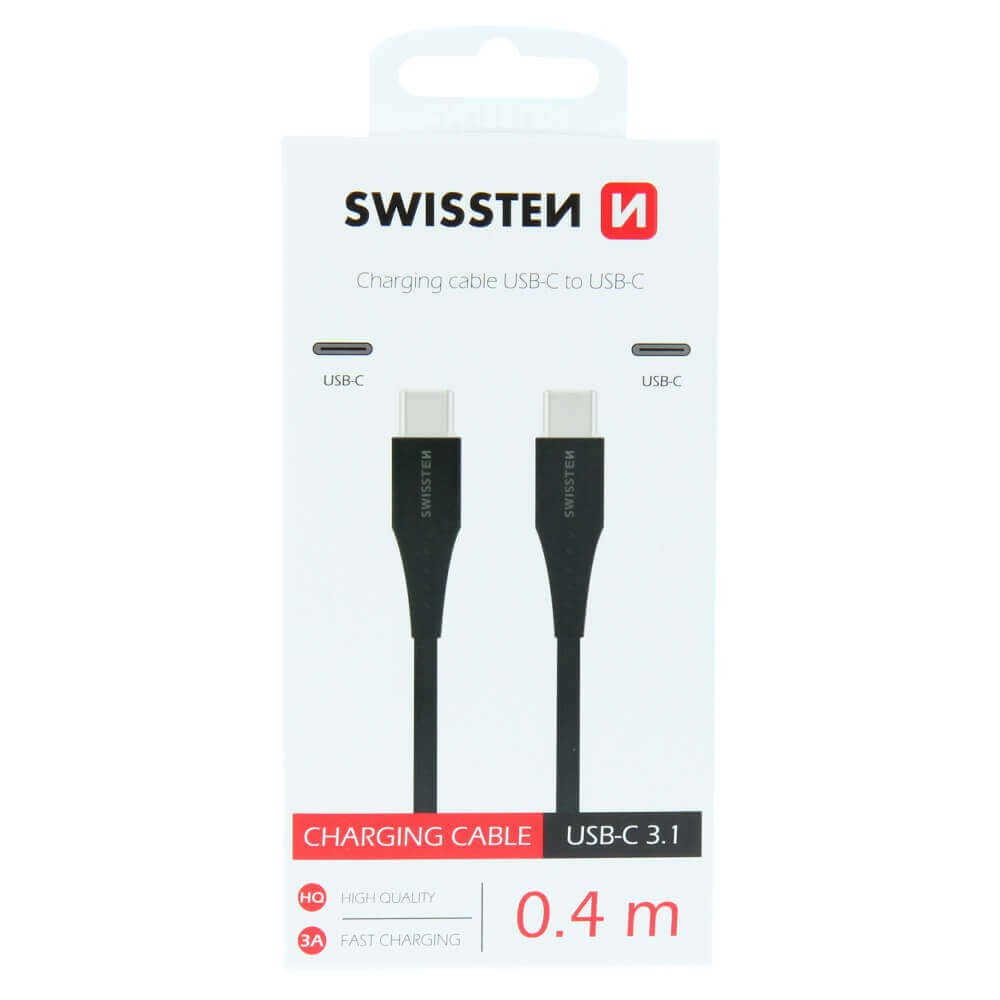 Dátový kábel Swissten  USB-C / USB-C 0,4 M - čierny